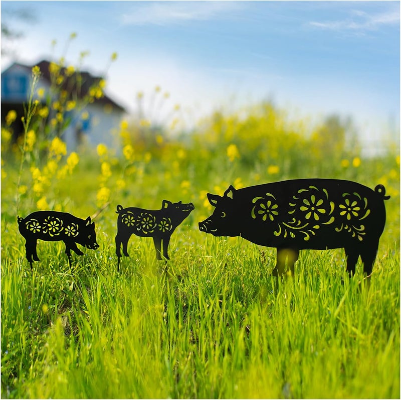EZTZEN Pig Metal Garden Stakes Decorative,Pig Gifts for Women/Men/Pig Lovers Gifts,Black Pig Silhouette Statues Garden Decor for Outside,Outdoor Decor,Yard Art,Patio,Lawn Ornaments - Image 2
